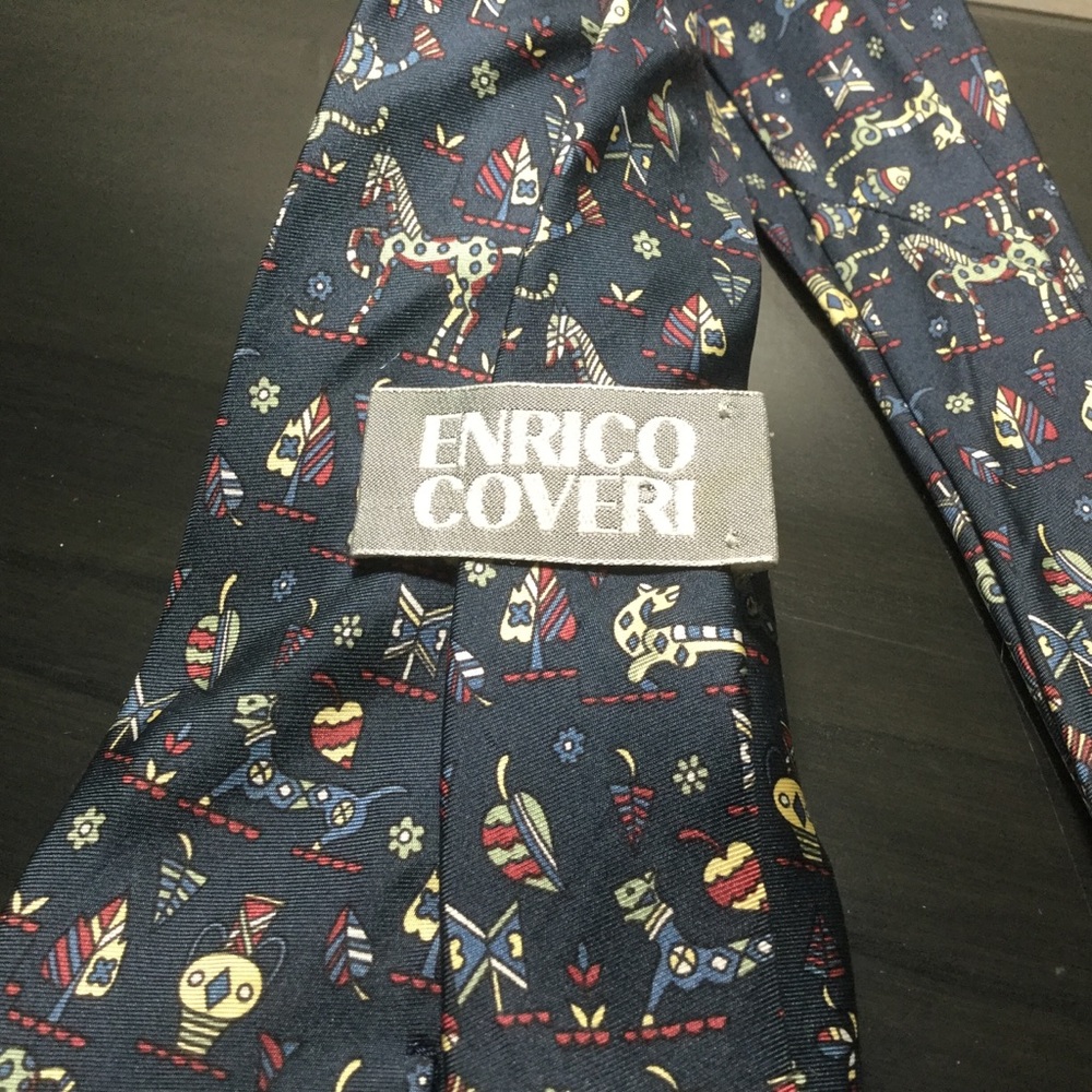 Vintage Enrico Coveri Silk Tie Blue Greek Animals